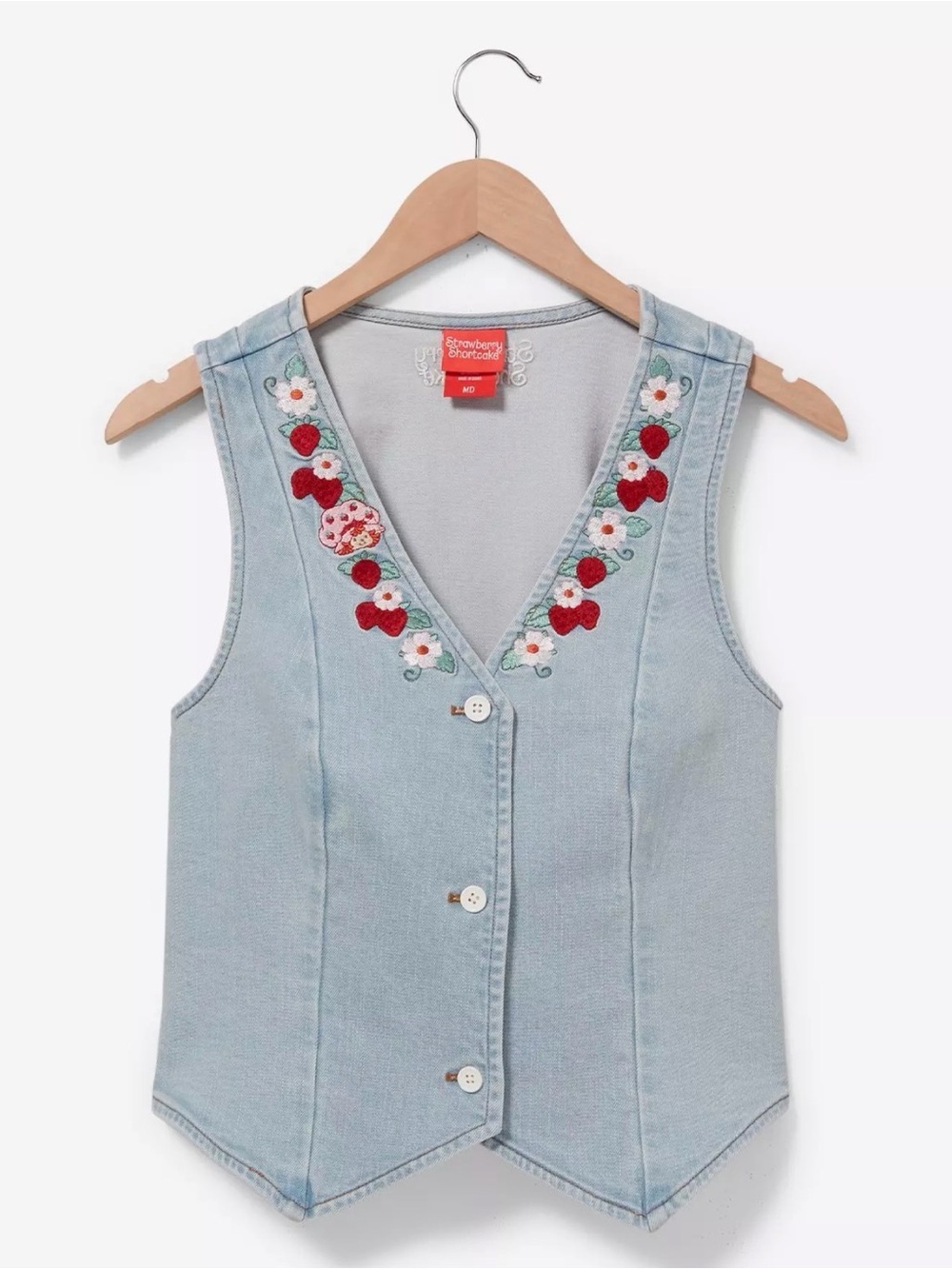 Strawberry Shortcake Embroidered Denim Vest BoxLunch Exclusive S/M Light Wash
